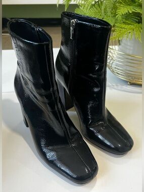 Vince Camuto Black Patent Square Toe Ankle Booties